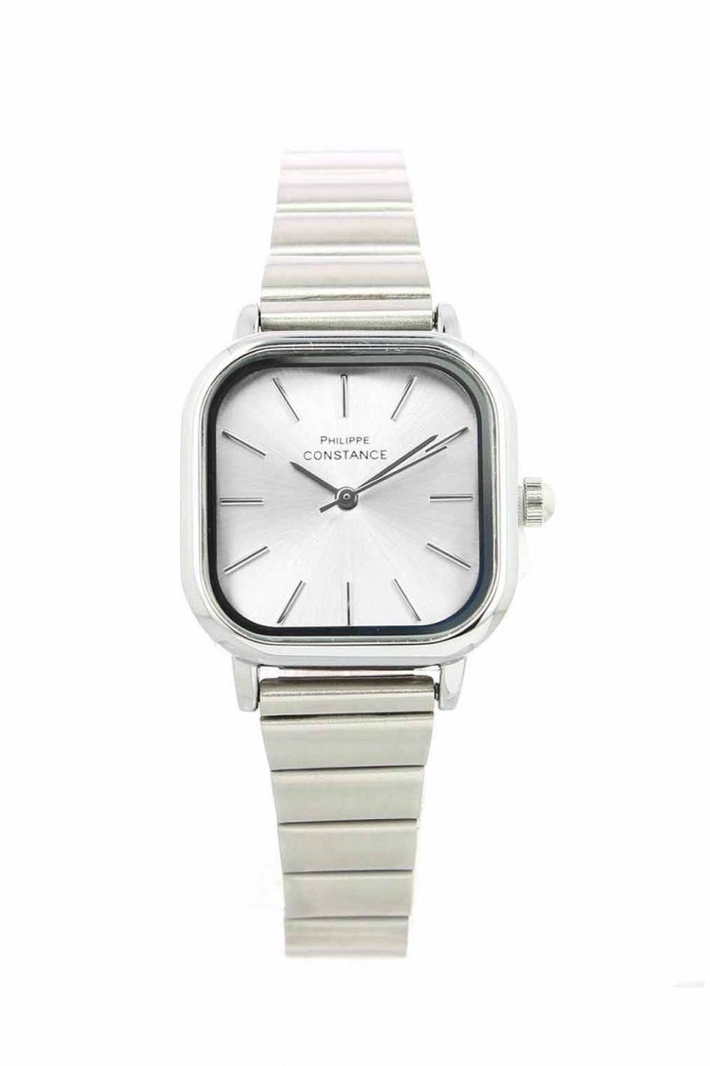 Horloge Square Rounding Zilver Zilver - Philippe Constance - Inclusief Batterij - Volledig RVS - Dames - Nikkelvrij