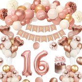 FeestmetJoep® 16 jaar verjaardag versiering & ballonnen - Rose goud & Wit