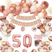 FeestmetJoep® 50 jaar verjaardag versiering & ballonnen - Rose goud & Wit