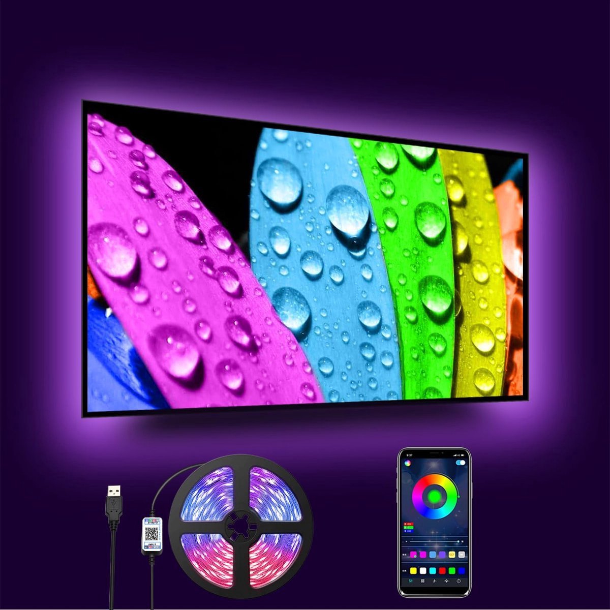 TV Achtergrondverlichting met Geluidssynchronisatie - USB LED Strip voor HDTV & PC Monitoren - Meerkleurig - Eenvoudige Installatie - Ontspannende Sfeerverlichting - Romwish