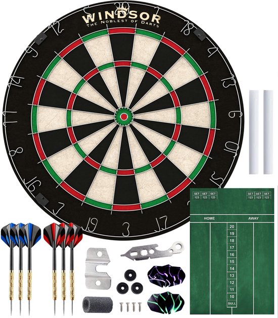 Foto: Windsor dartbord met dartpijlen accessoires sisal dartboard knight 3