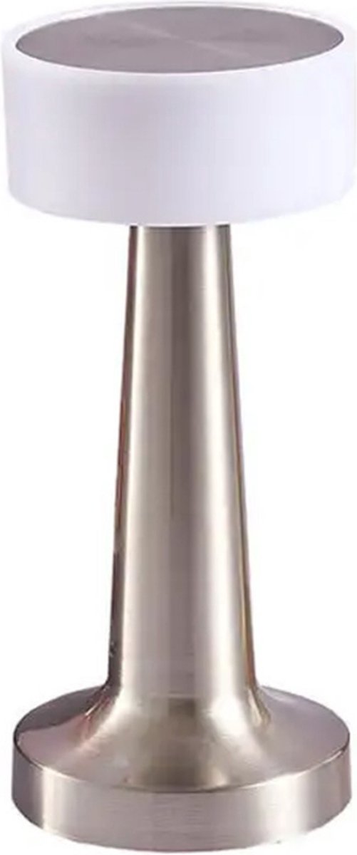 Tafellamp Oplaadbaar - Moderne Touch lamp – Draadloos - Nachtlamp – 21 cm – Dimbaar - Zilver