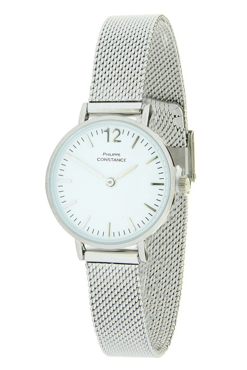 Horloge Chique Zilver Wit - Philippe Constance - Inclusief Batterij - Volledig RVS - Dames - Nikkelvrij