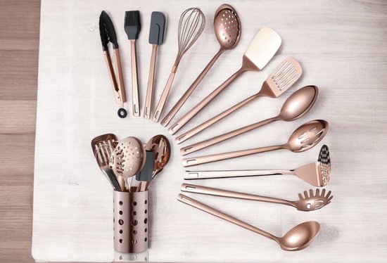 Vctitil Ensemble D'ustensiles De Cuisine En Acier Inoxydable, Cuillères De Cuisine Professionnelles En Métal, Spatule Wok, Louche à Soupe, Cuillère écumoire, Spatule Ajourée