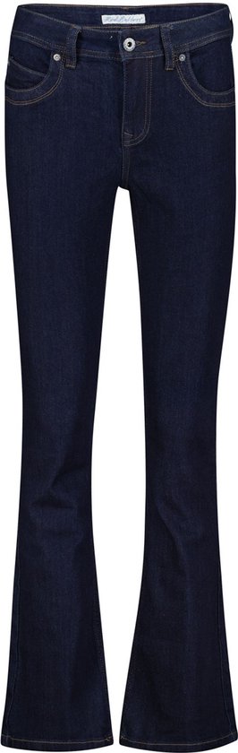 Jean bleu foncé évasé avec fermeture boutonnée.