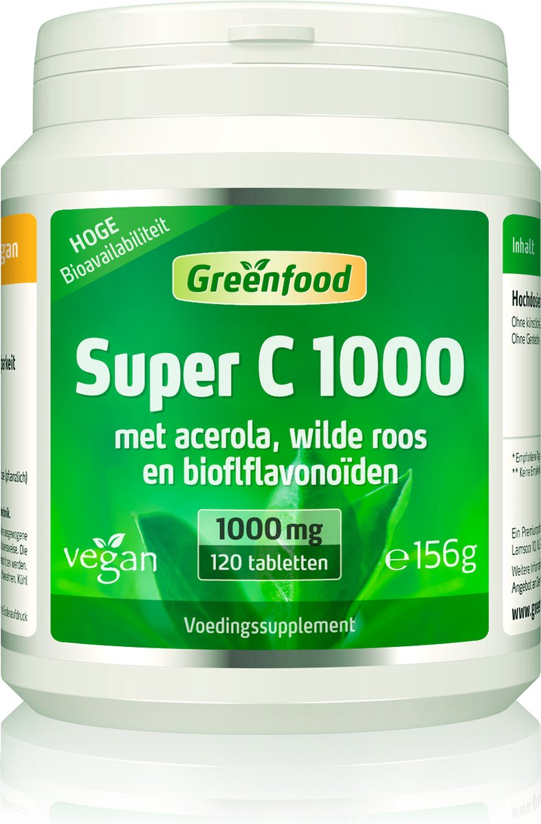 Goedkoopste Greenfood Super C, 1000 mg vitamine C, bioflavonoïden, hoge dosering, 120 tabletten - Zonder kunstmatige toevoegingen. Zonder genetische manipulatie. Veganistisch.