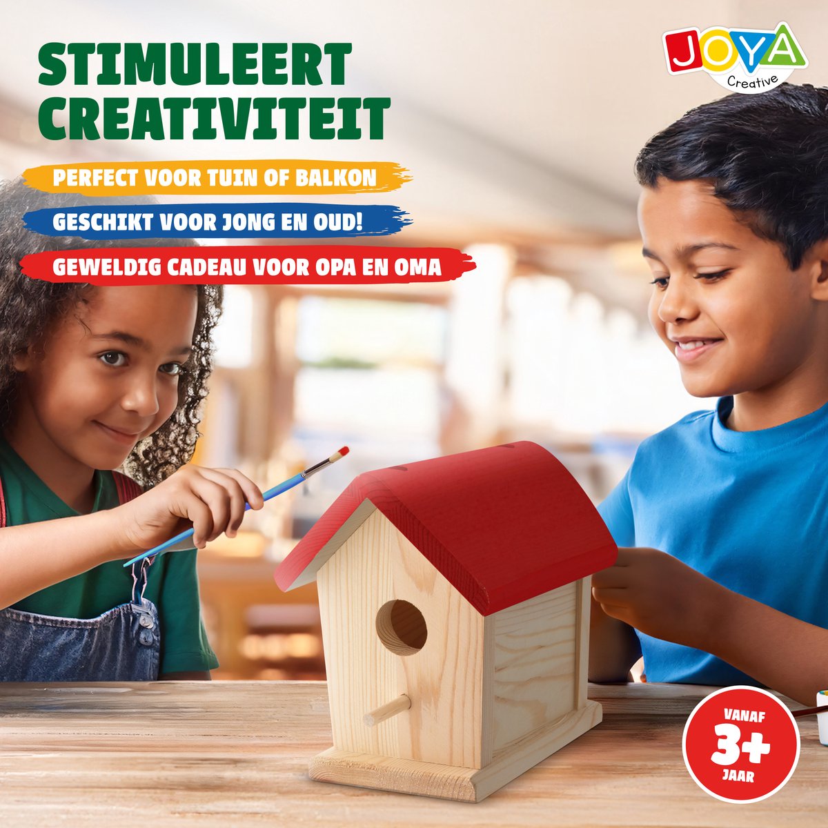 Joya Creative Vogelhuisje Schilderpakket - Knutselpakket voor Kinderen - Knutselen Meisjes - Zelf Bouwen en Schilderen - Houten Vogelhuisje voor in de Tuin — afbeelding 3