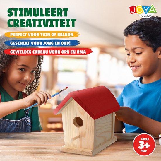 Joya Creative Vogelhuisje Schilderpakket - Knutselpakket voor Kinderen - Knutselen Meisjes - Zelf Bouwen en Schilderen - Houten Vogelhuisje voor in de Tuin
