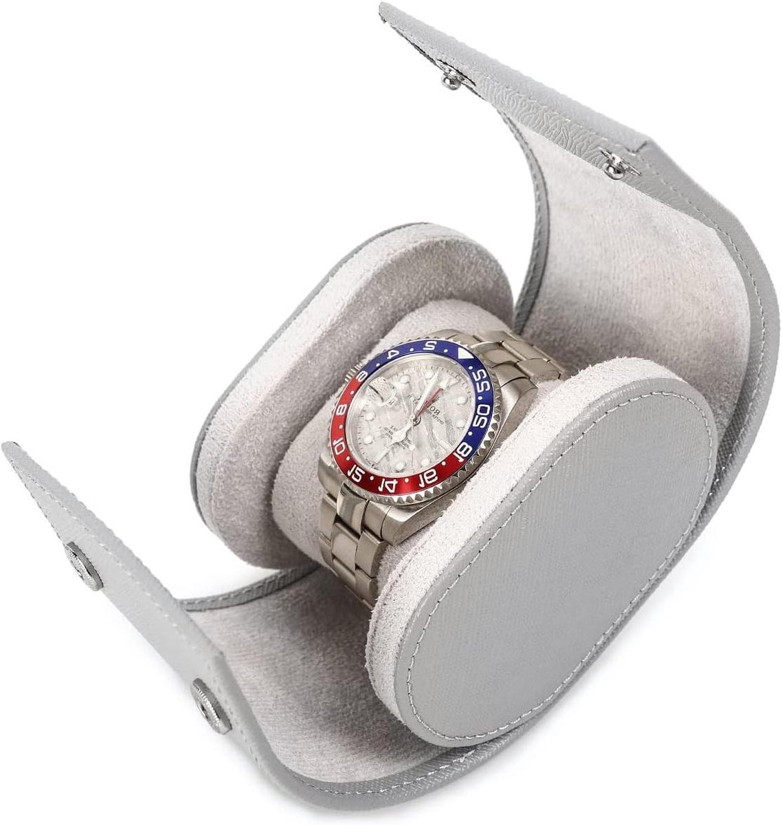 Opberghoes voor 1 Horloge - Handgemaakt Saffiano Lederen Reishorloge Draagbare Case - Grijs
