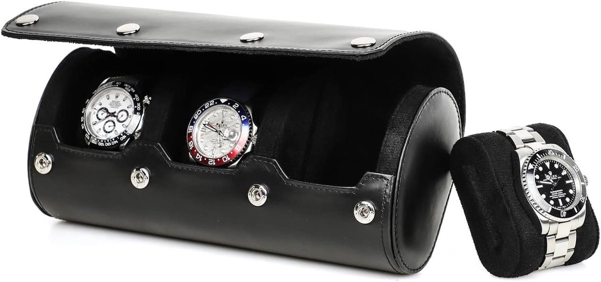 Travel Case voor Mannen - Handgemaakte Lederen Horloges Opbergdoos - 3 Horloges - Draagbare Horloges Organizer