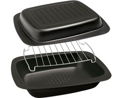Roasting Set 3-delig staal-antiaanbaklaag zwart met Gardenia deco