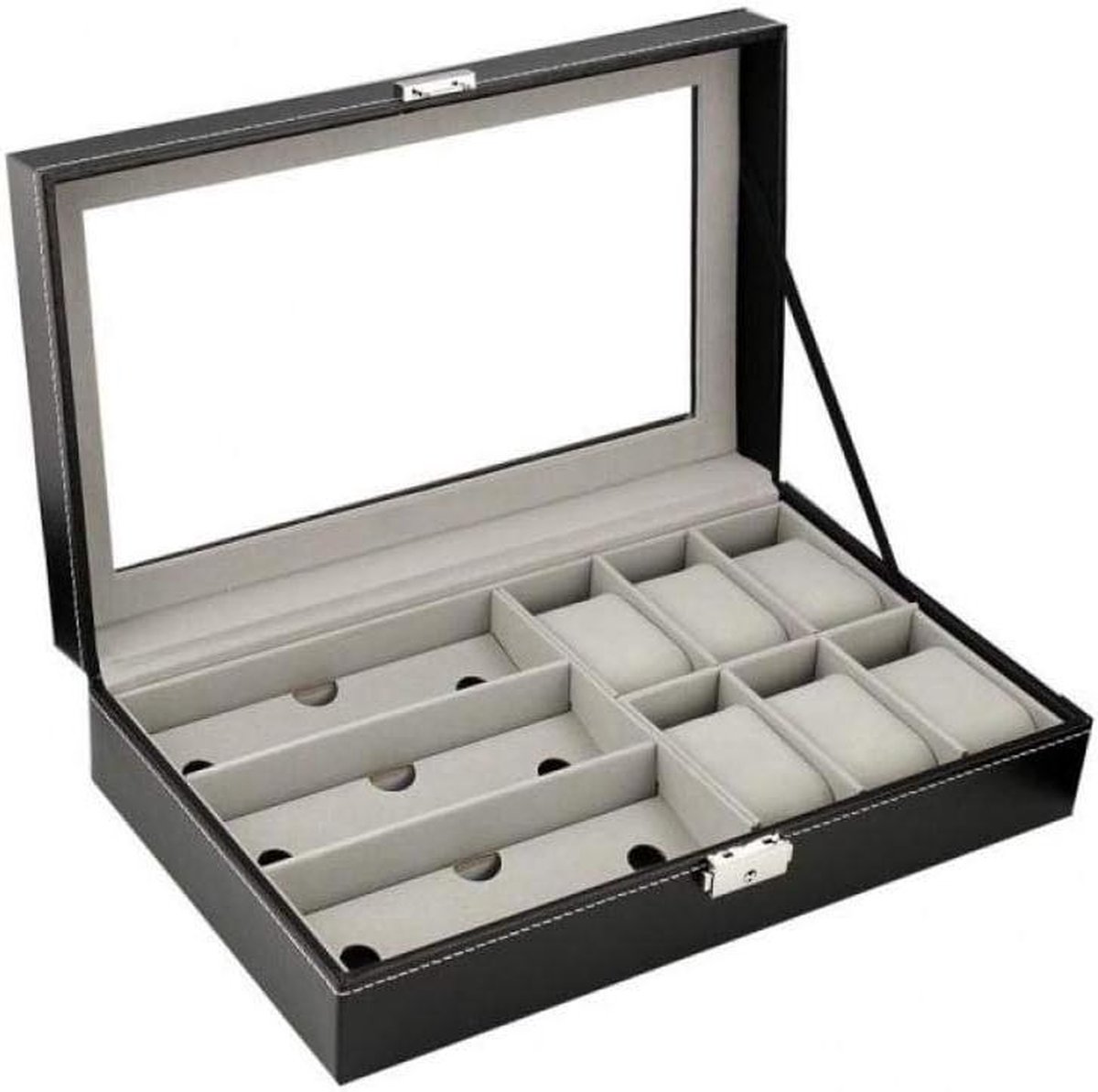 Compartimenten Watch Case met Kussens van Imitatieleer voor Zonnebrillen - Zwart - Diverse Patronen - Organizer voor Kasten - Meerkleurig - Uniek - 8512