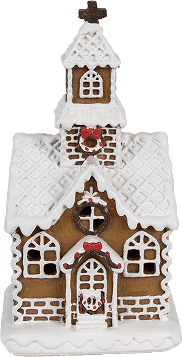 Gingerbread house met LED 8x7x15 cm Bruin Polyresin