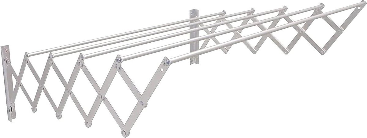 Uittrekbaar Aluminium Droogrek 90cm Roestvrij Corrosiebestendig Wandmontage Ruimtebesparend Binnen Buiten Gebruik Zilver
