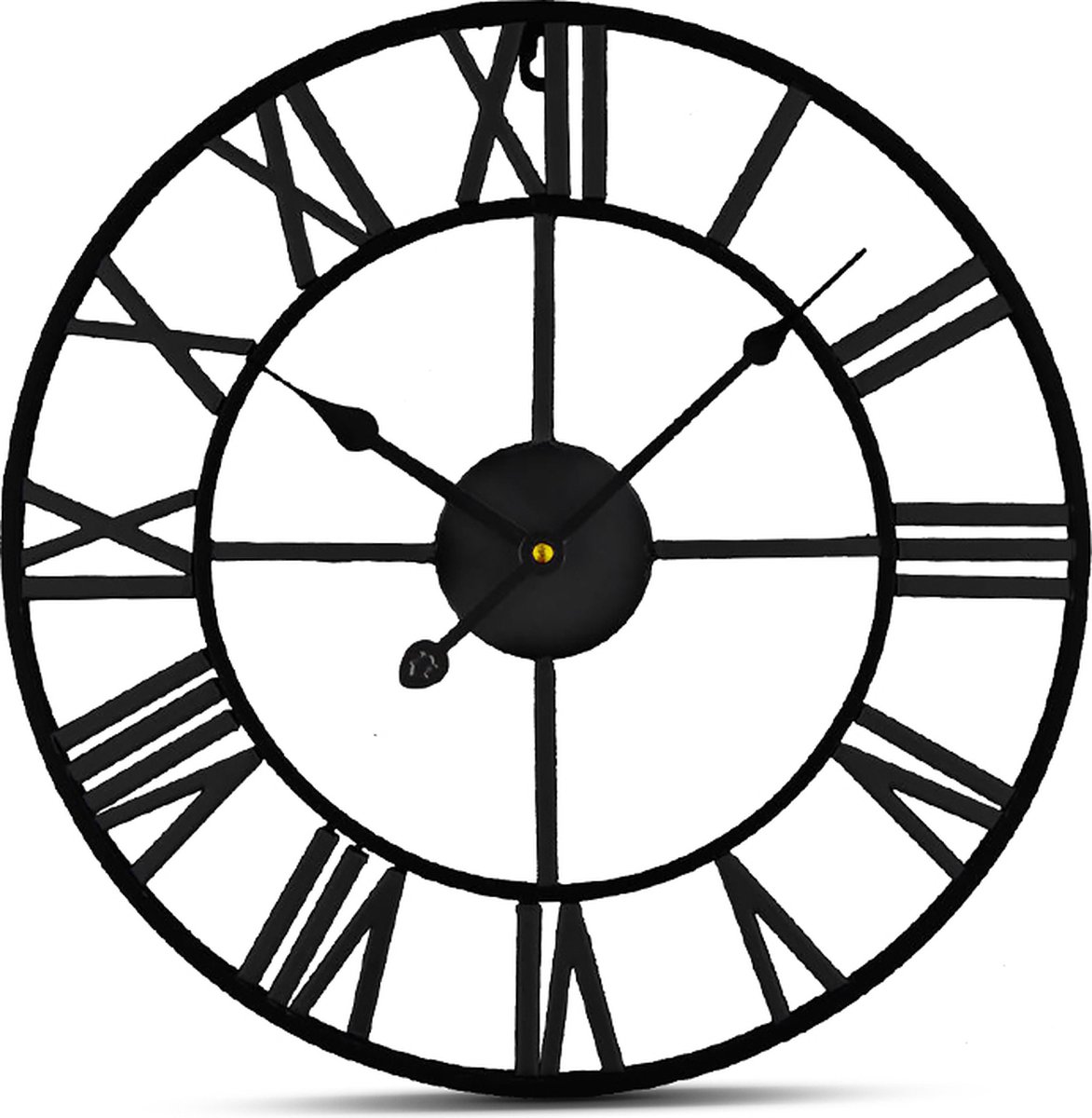 IvoQ Grote Zwarte Wandklok Metaal met Romeinse Cijfers - Stijlvol Tijdloos Design - 40 cm