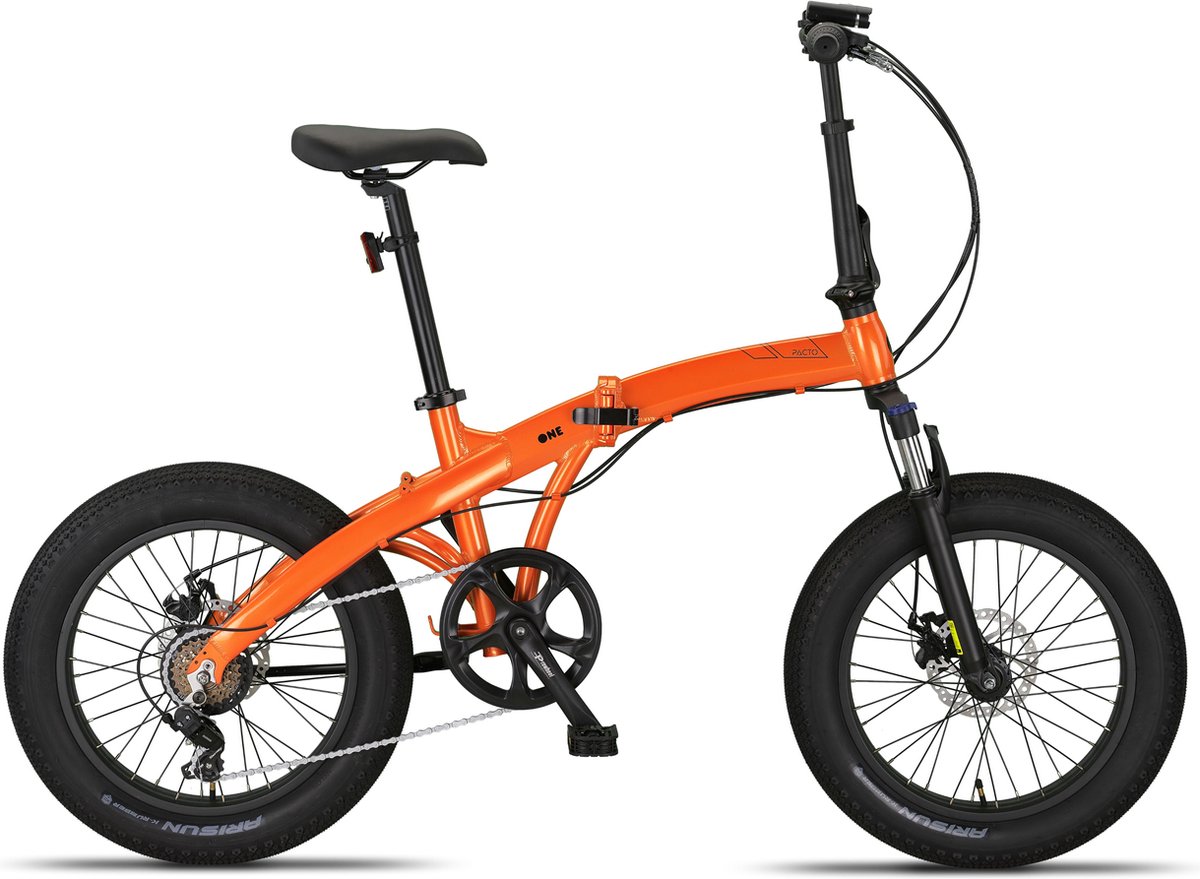Pacto One Vouwfiets Oranje Shimano 6v Plooifiets Fatbike 20 inch Aluminium Phatbike Voorvorkvering
