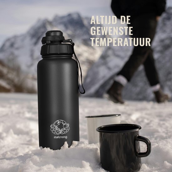 Bouteille isotherme Itstrong® avec paille - Gourde 700 ml - Gourde avec bouchon Extra - Bouteille isotherme - Acier inoxydable à double paroi - Anti-fuite - Zwart