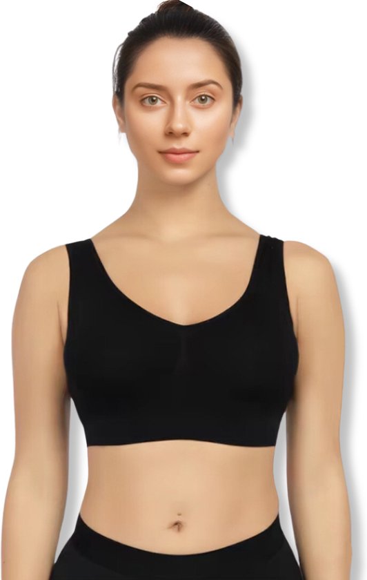 Comfort BH zonder beugel - Maat 3XL - Zwart - Met uitneembare bh vulling - bamboe bh - Extra comfortabele Sport BH - Zwangerschaps bh - Beugelloze bh - met push up - Magic bra - met pads