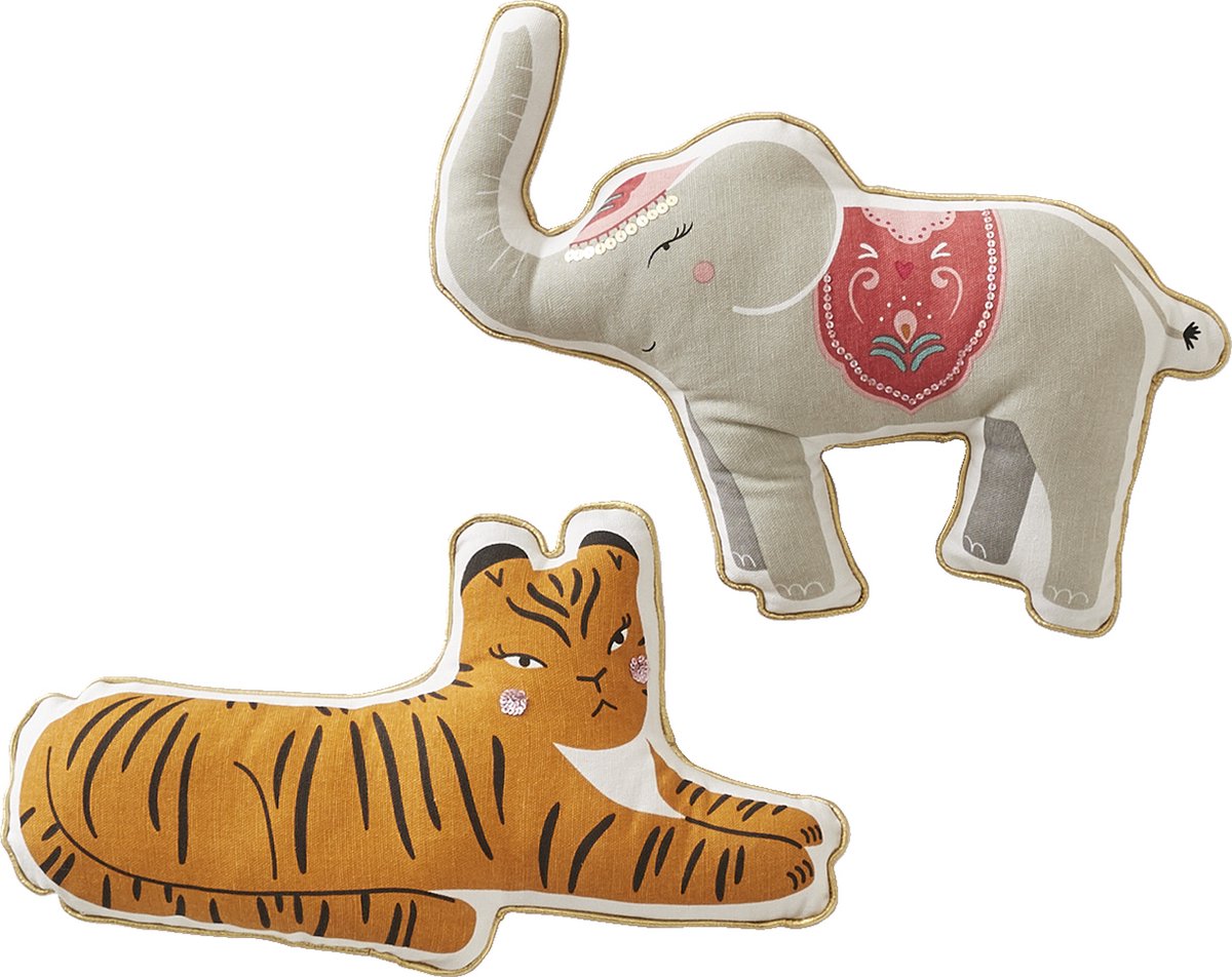 vertbaudet Set van 2 dierenkussens EDEN INDIA meerkleurig