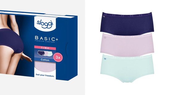 Sloggi Basic Midi Slips Femme Pack de 6 3 couleurs Taille 48 Katoen 95 bol