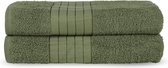 2x serviettes en Katoen de Luxe vert | 70 x 140 | Doux et absorbant l'humidité | Avec passepoil tissé