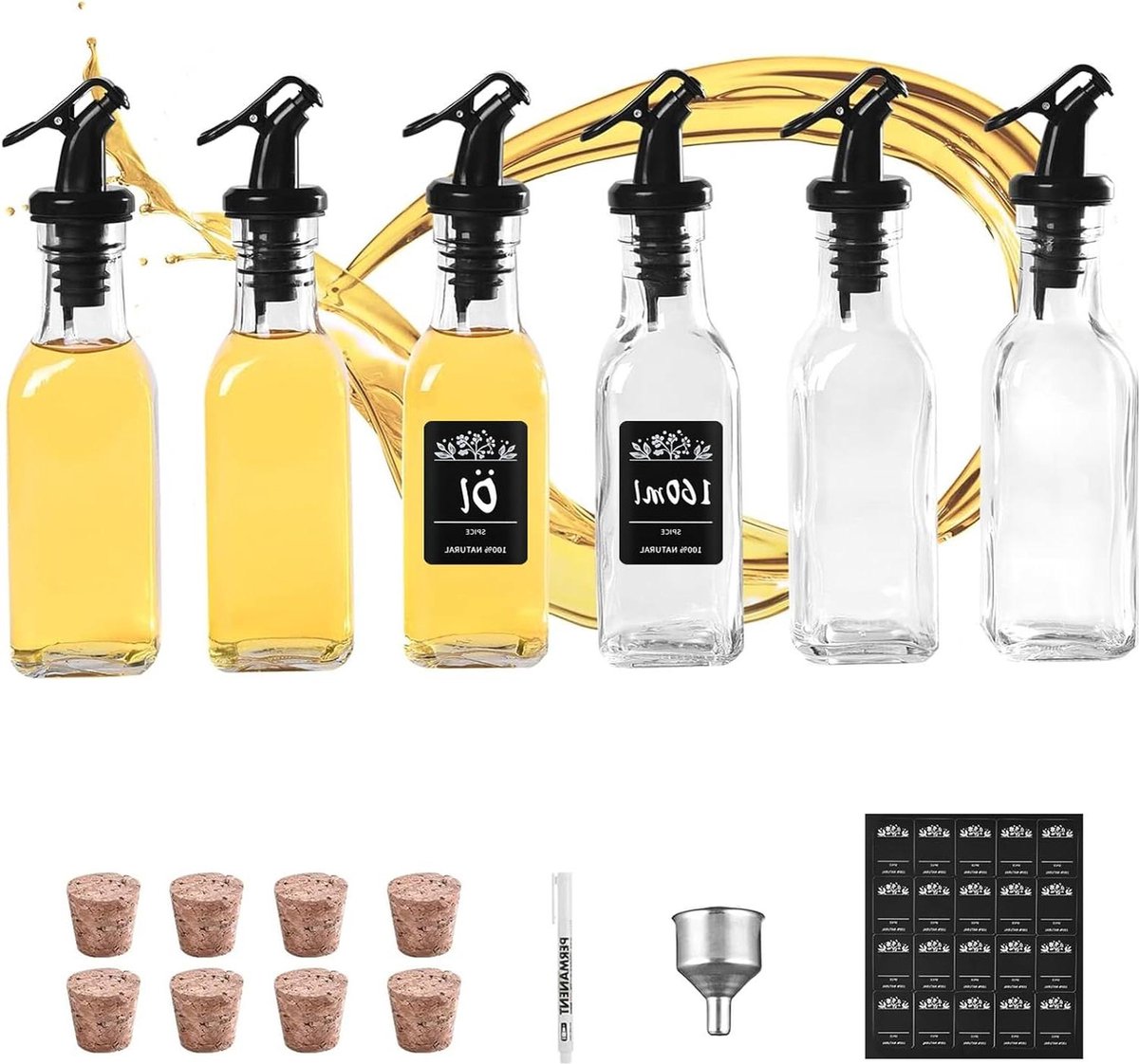 160 ml Glazen flessen olieflessen oliedispenser olijfoliefles jeneverflessen azijnflessen loodvrij glas levensmiddelenkwaliteit olieschenktuit kurk