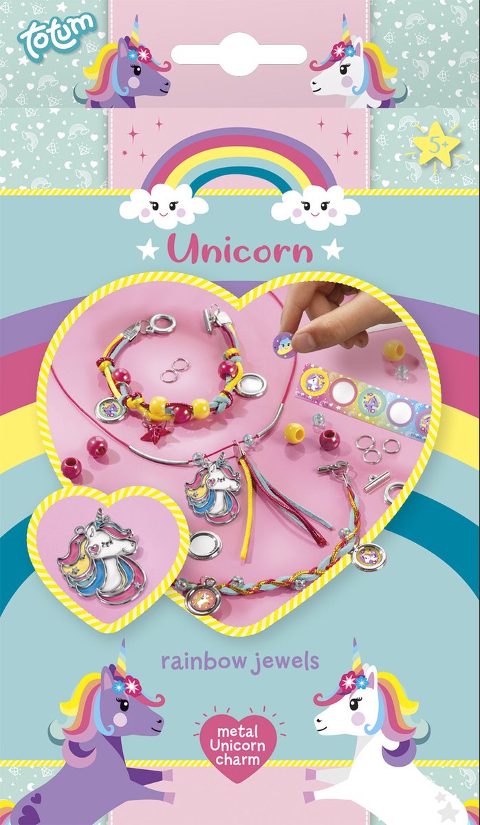 Totum Unicorn 2 armbandjes en ketting maken sieraden knutselset | knutselen speelgoed meisjes vanaf 5 jaar | 25-delig met metalen unicorn bedel — cadeau in Spellen & Speelgoed - foto 3