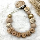 Bij Noe - Speenkoord met naam - VERZENDING BINNEN 24 UUR! - Zand/ Goud/ Crème/ Rainbow - Unisex - Kraamcadeau - Babycadeau - Speenketting - Naturel