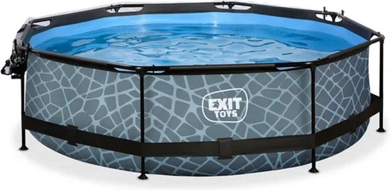 EXIT Stone Frame Zwembad ø300 - Opzetzwembad - met Filterpomp & Overkapping - Rond - Grijs