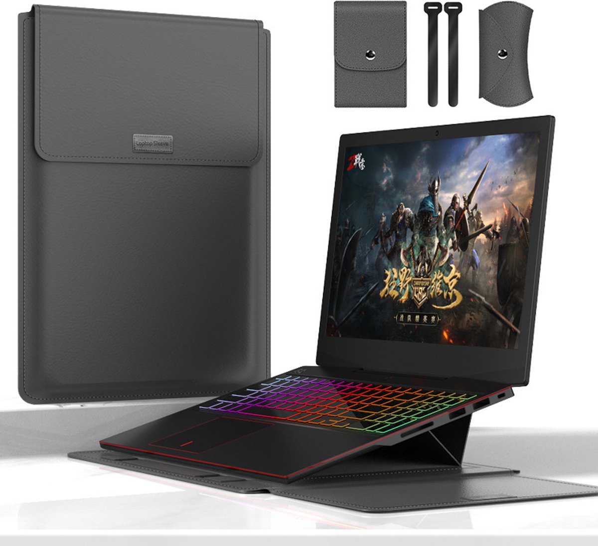 Image of 3&1 laptoptas- Hoge kwaliteit laptophoes 13/14 inch - Schokbestendig - Antikras - Laptoptas mannen & dames- Laptopbeschermhoes - Meerdere toepassingen - Kan worden gebruikt als standaard & muismat laptoptas-Extra muistas & kabelbeheerriem - grijs