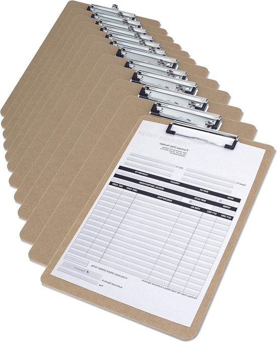 10 stuks houten klembord A4, bestand clip board, hardboard klembord map met hangend gat en laag profiel clip, schrijven memo document formulier houder voor school kantoor restaurant magazijn (A4