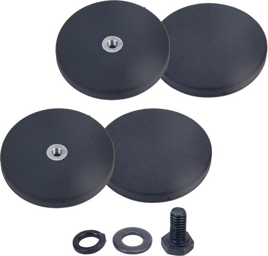 Keukenket Neodymium magneten met M4-schroefdraadbouten, 43 mm, 15 kg hechtkracht, rubber, zwart, rond, magneet om vast te schroeven, schroefdraadmagneet