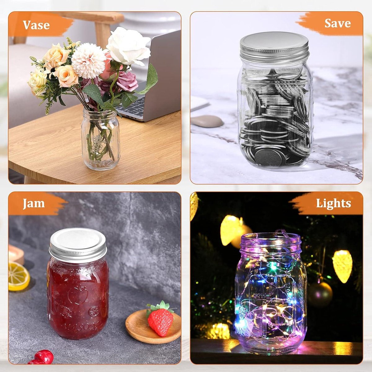 Auauraintt 6pcs Bocaux Mason Jar En Verre De 450 Ml,avec Couvercle