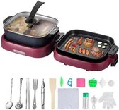 Bol.com 2-in-1 Elektrische BBQ Pan Grill - Hot Pot - 2000W - Draagbare Rookloze Gourmet - Anti-Aanbak Laag - Opvouwbaar - Afneem... aanbieding