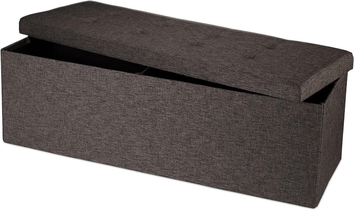 Opvouwbare zitbank XXL met opbergruimte - linnen - 38 x 114 x 38 cm - bruin