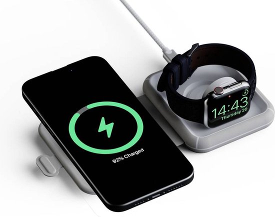 Chargeur sans fil pliable Xtorm 15 W - 2 en 1 - Convient pour iPhone, Airpods et Apple Watch - Design élégant - Grijs