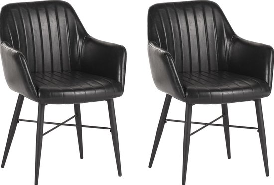 Colenis® - Chaise de salle à manger Herbert - Set de 2 - Zwart - Cuir PU - Pieds noirs - Industriel