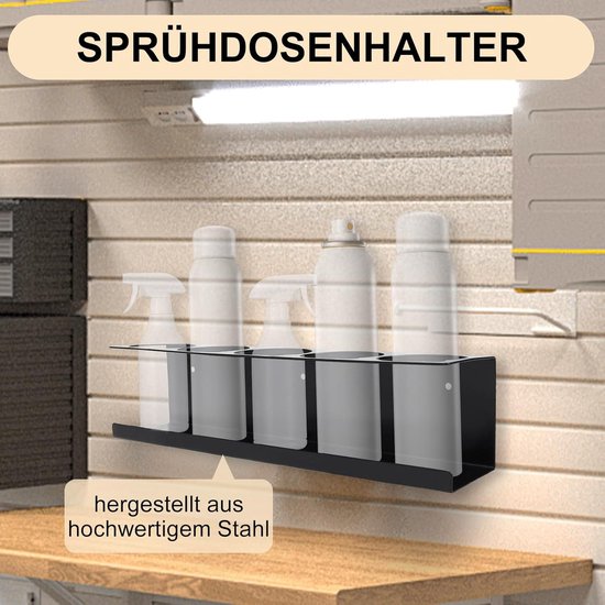 Spuitbus Flessenhouder Organizer, Flessenhouder, Wandgemonteerde Spuitbus Flessenhouder, Air Tool Organizer voor garage en werkruimte, 5 blikjes met 6 sleuven