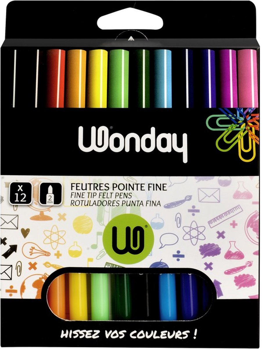 Wonday FCG110092, 12 stuk(s), Meerkleurig, Fijne punt, Meerkleurig, Rond, Inkt op waterbasis