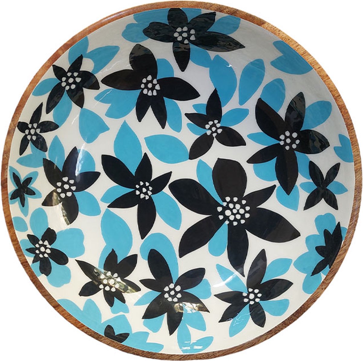 Floz Design houten schaal - handgeschilderd - hout en keramiek - schaal bladerlook - 30 cm