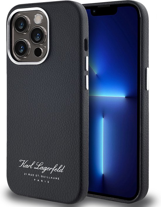 Karl Lagerfeld Backcase étui adapté pour iPhone 14 Pro Max - Zwart Solide - Cuir