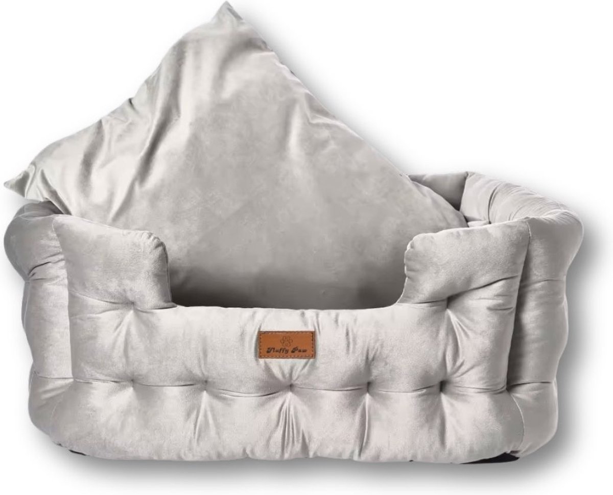 Fluffy Paw - Groot Luxe Hondenbed - Wasbaar - Hondenkussen - Gewatteerd Hondenmand - Hondensofa - Kattenbed - Hondenmanden - 75 x 65 cm - velvet grijs thumbnail 2
