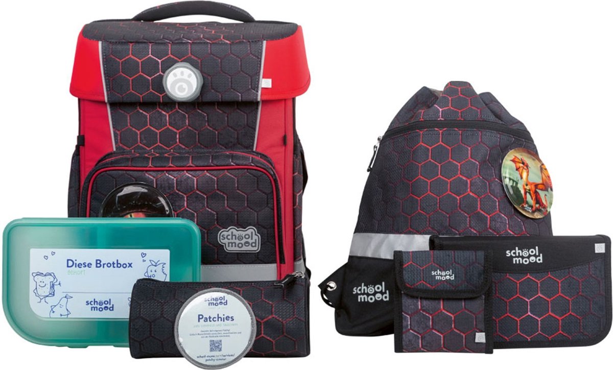School-Mood Schooltas Champion mit LED Patchy Schulranzen-Set 7-delig Mika Grijs