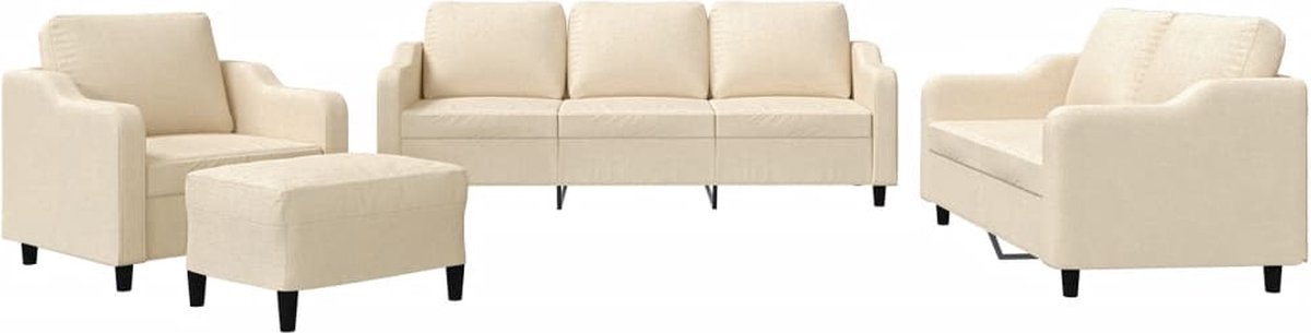 vidaXL - 4-delige - Loungeset - met - kussens - stof - crèmekleurig