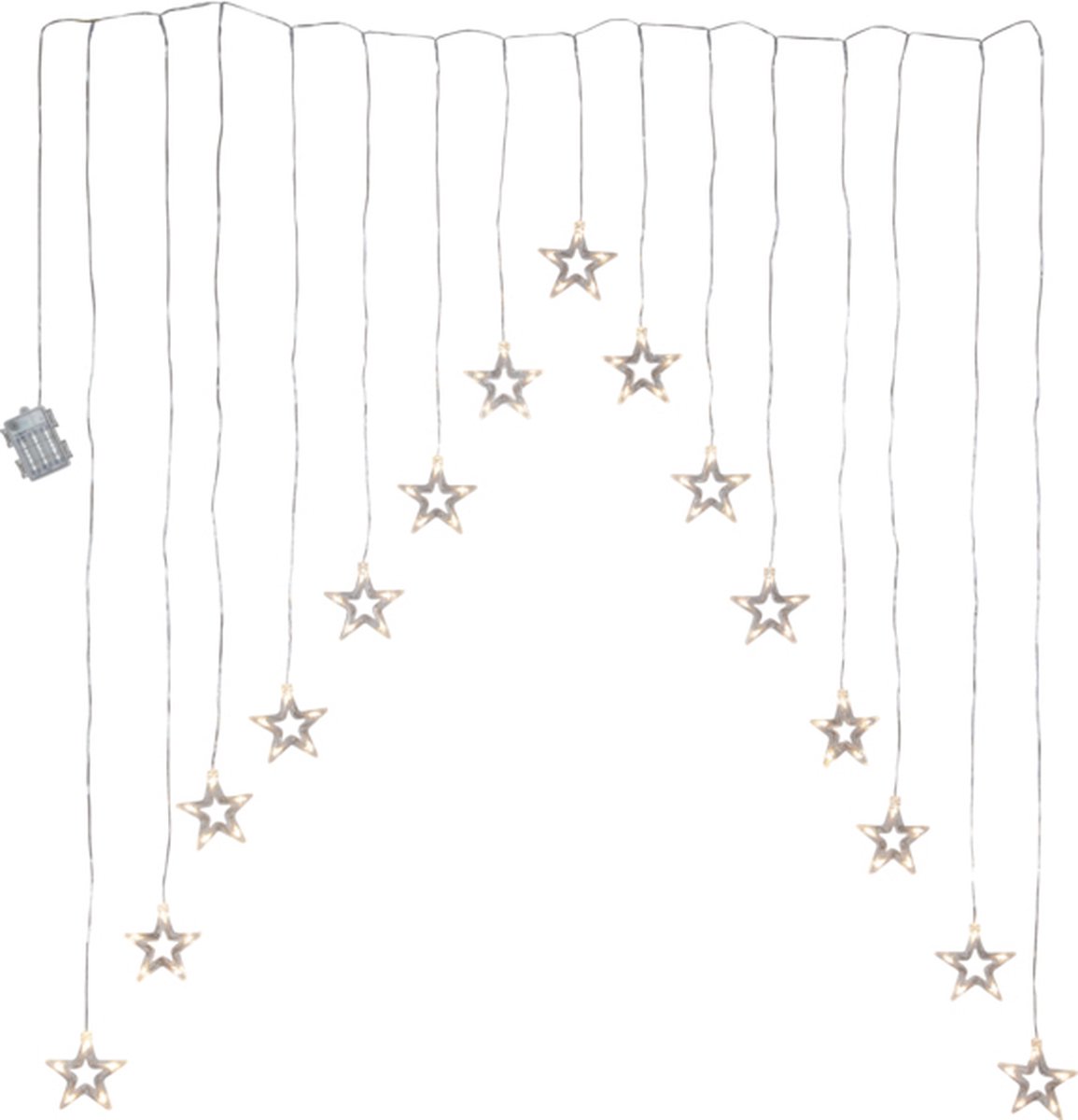 Star Trading LED-lichtgordijn 'Decystar' met 15 verlichte sterren, 75 warmwitte lichtbronnen, timer, transparant, B 125cm, H 120cm