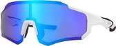 Falkann Horizon Spiegelende Fietsbril Set - Sportbril / Zonnebril Gepolariseerde Lens - UV400 - Wit/Blauw