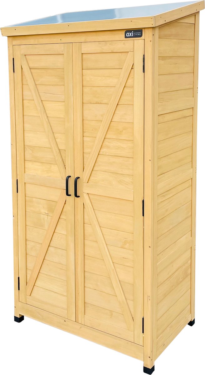 Bol.com AXI Hugo houten opbergkast Bruin - Tuinkast met Verzinkt dak - 3 legplanken en bodem - FSC hout - Magneetsluiting - 85x5... aanbieding