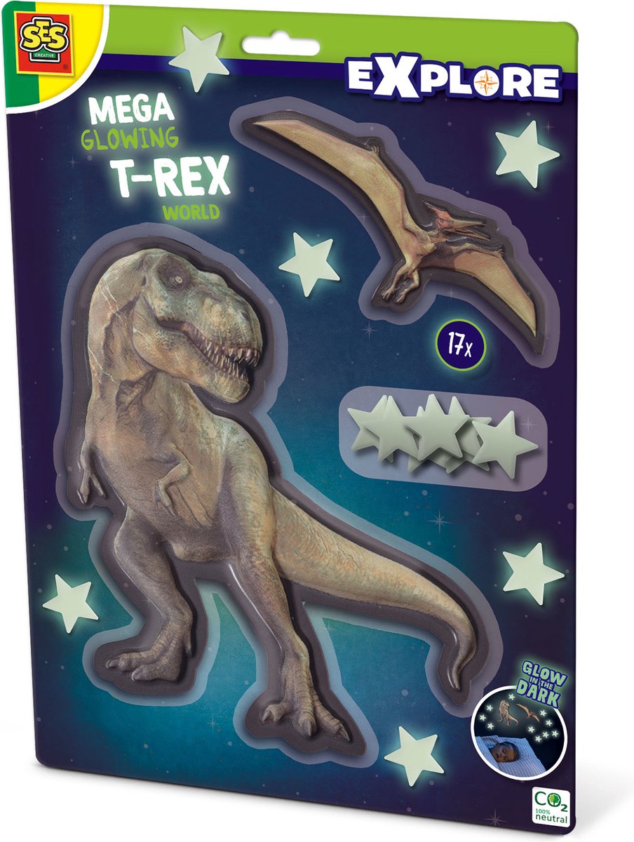 SES - Explore - Mega Glow T-Rex World - glow in the dark - met foam plakkers - leuke slaapkamer decoratie