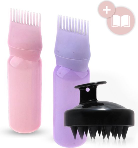 Foto: Beautyfitxl haar olie applicator scalp massager 3 delig applicatieflesje doseerfles rosemary oil haargroei producten