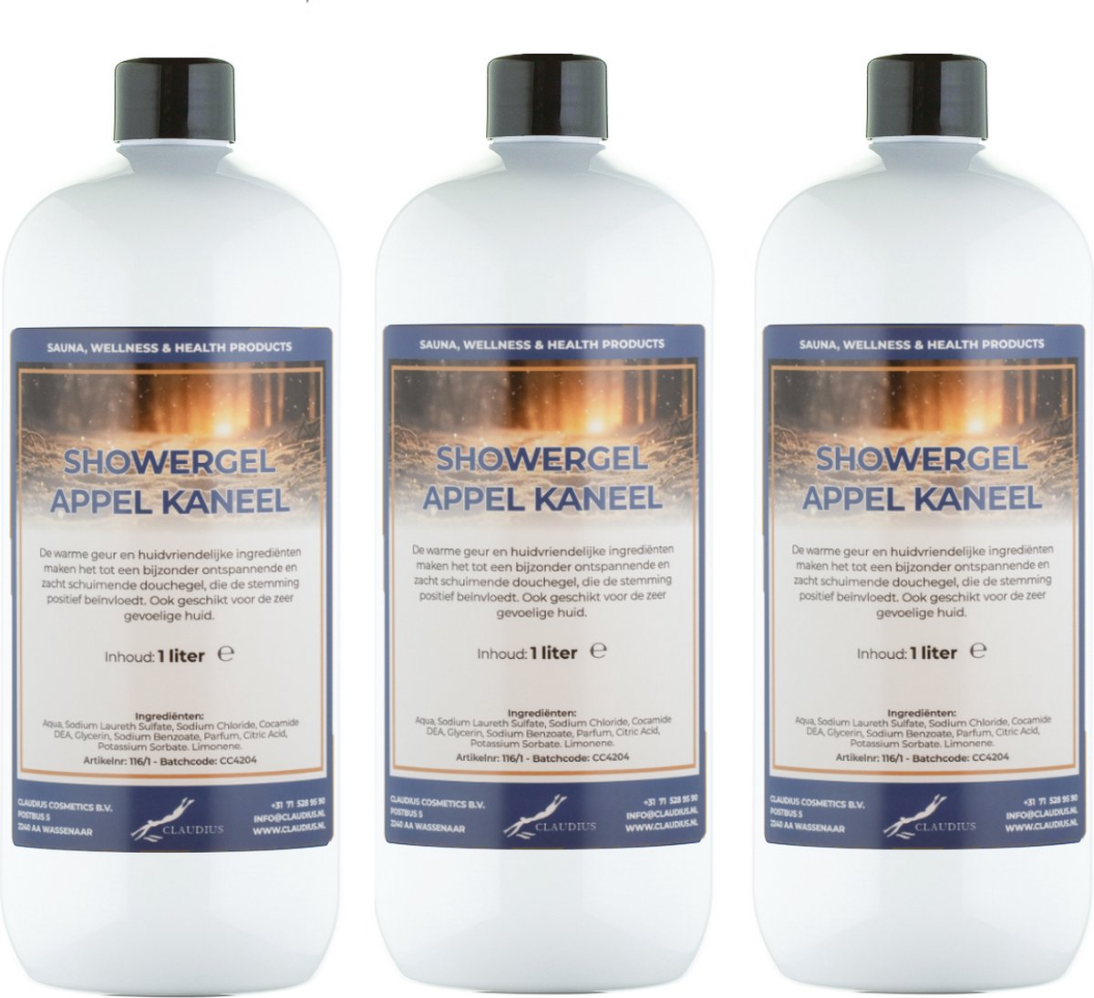 Goedkoopste Douchegel Appel-Kaneel 1 Liter - set van 3 stuks - Showergel